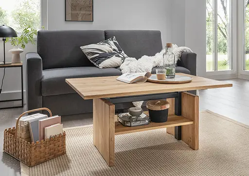 Couchtisch - höhenverstellbar, LB ca. 105x65 cm, Eiche massiv
