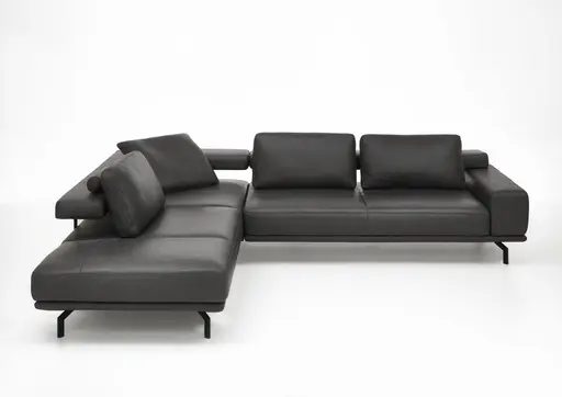 Ecksofa - Ecke links mit 3-Sitzer, Leder, Schwarz