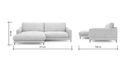 Ecksofa Janne - Longchair links, 1,5-Sitzer, Cord, Offwhite