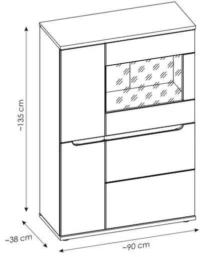 Vitrine - B ca. 90 cm, Kaschmir, Nussbaum Nachbildung
