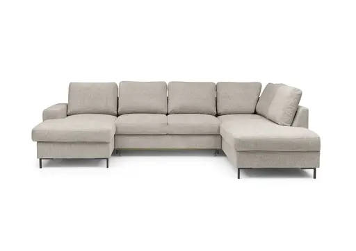 Wohnlandschaft - Longchair links mit 2-Sitzer und Ecke rechts, Stoff, Steingrau