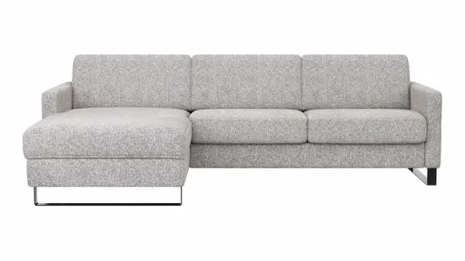 Schlafsofa Laredo - Longchair mit 2-Sitzer rechts inkl. Schlaffunktion mit Bettkasten und Armteile verstellbar, Stoff, Graubeige