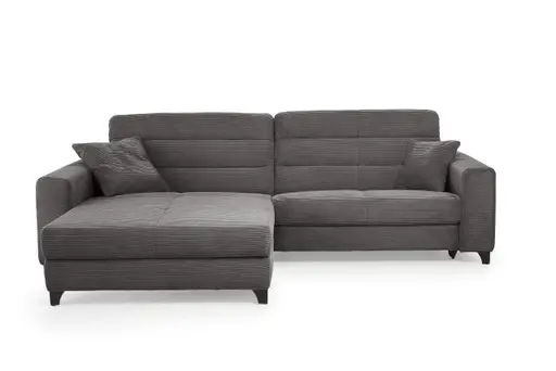 Ecksofa JAROM - 3-Sitzer, Ecke rechts inkl. Relaxfunktion (motorisch) und Kopfteil verstellbar, Stoff, Grau