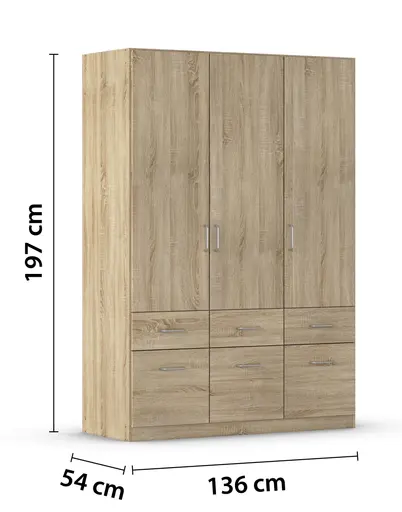 Drehtürenschrank- B ca. 136 cm, Eiche Dekor