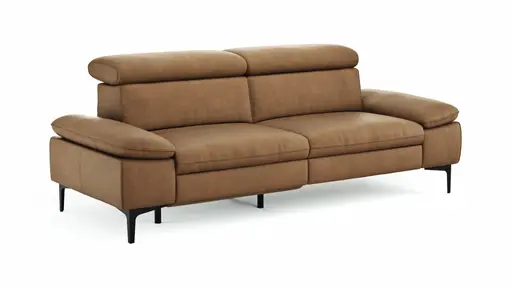 Sofa Felipa - 3-Sitzer inkl. Relaxfunktion (motorisch) und Kopfteil verstellbar, Leder, Cognac