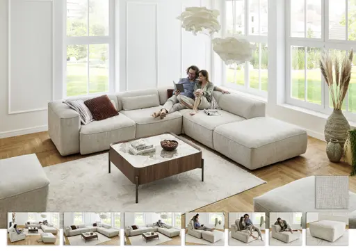 Ecksofa - 3-Sitzer mit Ecke rechts, Stoff, Natur