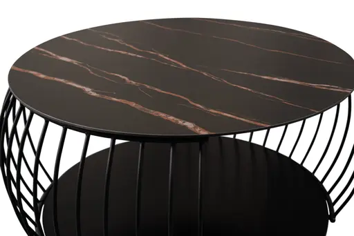 Couchtisch - Ø/H ca. 80x46 cm, Stein dunkel, Schwarz