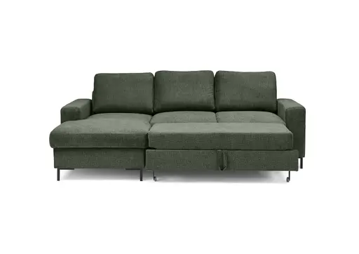 Ecksofa - Longchair links mit 2-Sitzer, Stoff, Dunkelgrün