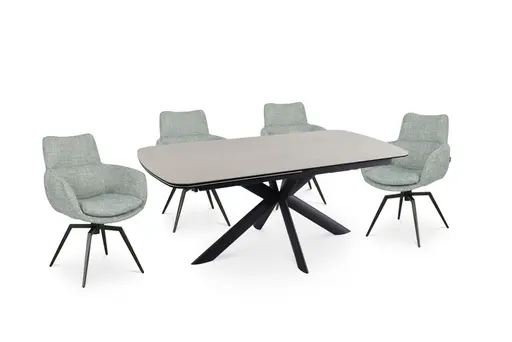 Esstisch MAXIE - ausziehbar, LB ca. 190x98 cm, Glaskeramik, Travertin farbig