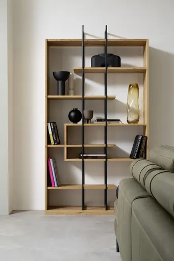 Regal Mileto - BHT ca. 119x215x32 cm, Asteiche Natur, Metall, Schwarz