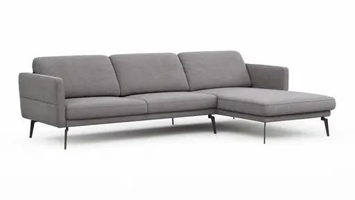Ecksofa Estrela - 2,5-Sitzer mit Longchair rechts inkl. Rücken-/Armlehnenverstellung, Stoff, Grau
