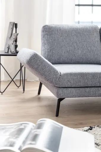 Ecksofa - 2-Sitzer mit Ecke rechts, Rückenlehne/Armlehne verstellbar (manuell), Drehsitz (manuell), Flachgewebe, Graublau