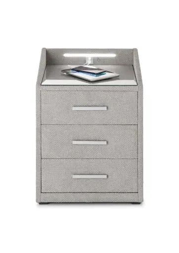 Nachttisch- Beige, mit Glasplatte, inkl. Beleuchtung