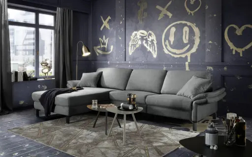 Ecksofa CALM PREMIUM 2.0 - Longchair links mit 3-Sitzer, Relaxfunktion motorisch, Armlehne verstellbar, Stoff, Anthrazit