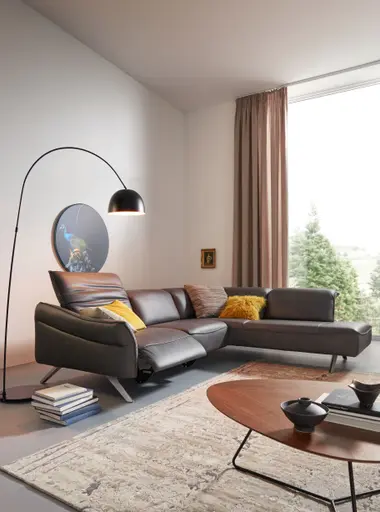 Ecksofa Bormio - Ecke links mit 2,5-Sitzer inklusive Relaxfunktion (motorisch), Leder, Schwarz