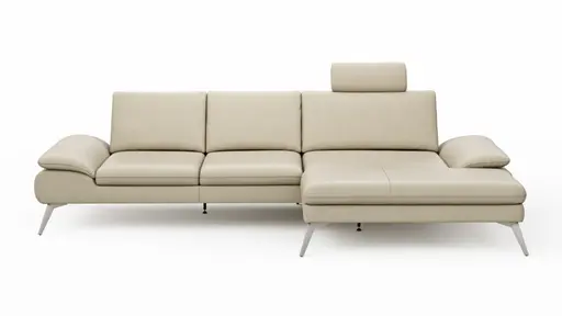 Ecksofa Collina - 2,5-Sitzer, Longchair rechts, inklusive Kopfstütze, Leder, Ecru