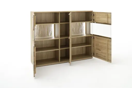 Highboard - mit Beleuchtung, Eiche teilmassiv