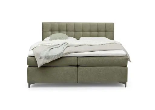 Boxspringbett HINDA- Liegefläche ca. 180x200 cm, Stoff, Olive, Bonell, Inkl. Topper