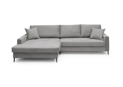 Ecksofa - Longchair links mit 3-Sitzer, Stoff, Eisengrau