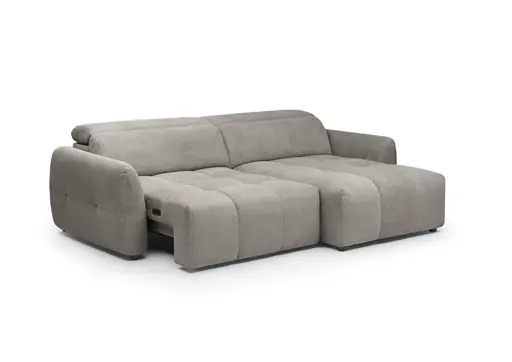 Ecksofa MADAN - 1,5-Sitzer mit Longchair rechts, Sitztiefe verstellbar motorisch, Kopfteil verstellbar, Stoff, Truffle