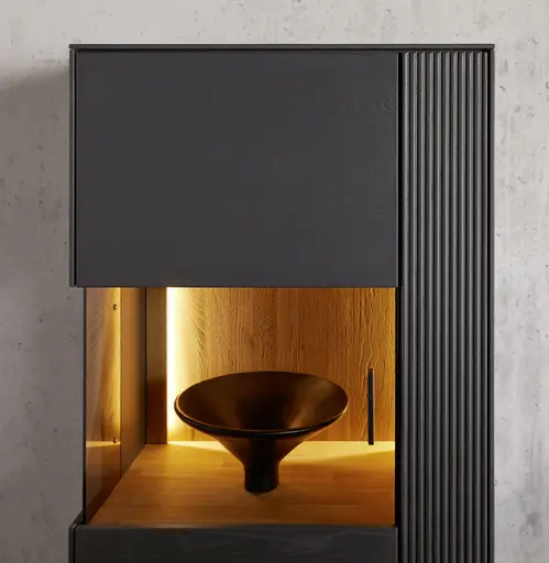 Vitrine Estana - inkl. Beleuchtung, Eiche massiv, anthrazit