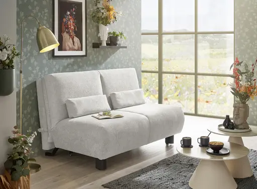  Faltsofa EBBY - 2-Sitzer ohne Armlehne, 140 cm inkl. Schlaffunktion, Stoff, Creme