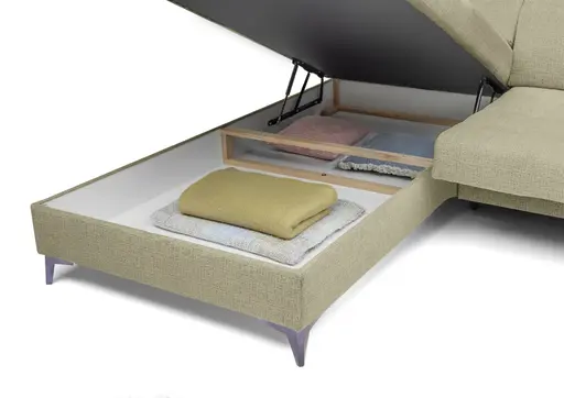 Ecksofa - Ecke links mit 2-Sitzer, Kopfteil verstellbar, Sitztiefe verstellbar motorisch, Stoff, Sand