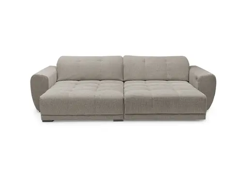 Ecksofa - Longchair links mit 2-Sitzer, Kopfteil verstellbar, Sitztiefe verstellbar motorisch, Stoff, Steingrau