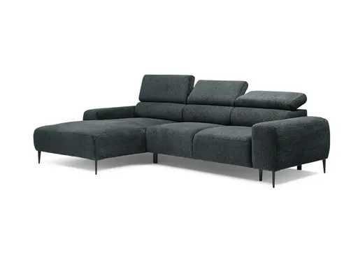 Ecksofa - Longchair links mit 2-Sitzer, Sitzvorzug motorisch, Kopfteil verstellbar, Stoff, Blaugrün
