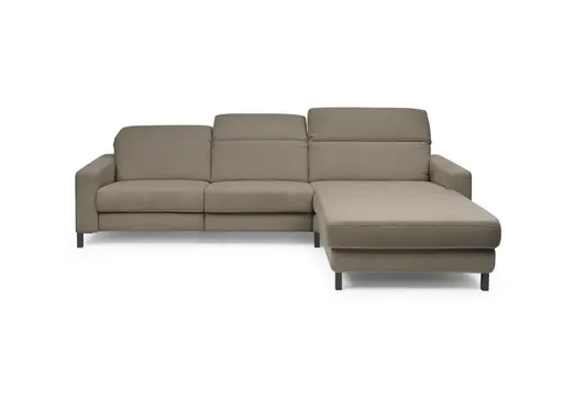 Ecksofa - CALM FLEX 2.0, 3-Sitzer mit Longchari rechts, Kopfteil verstellbar, Stoff, Braun