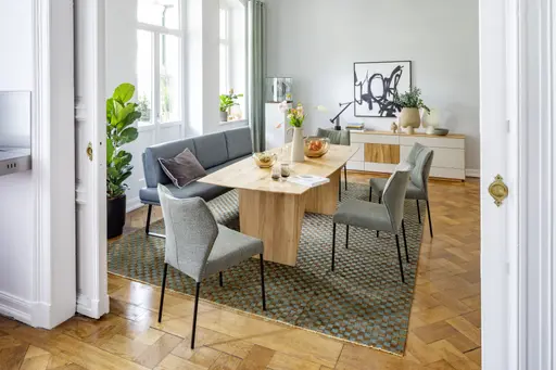 Bank Valloni - B ca. 221 cm, mit Rückenlehne, Leder, Hellblau