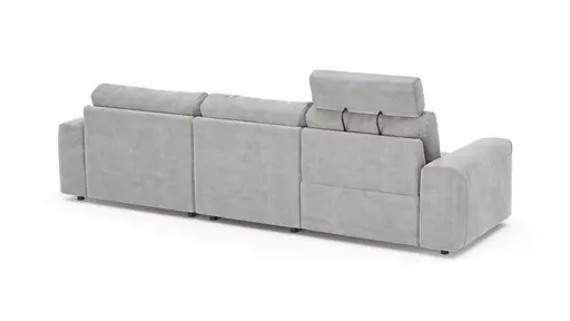 Ecksofa Balok - 2,5-Sitzer mit Longchair groß rechts, inkl. Relaxfunktion (motorisch) und Kopfstütze, Stoff, Eisengrau