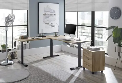 Eckschreibtisch - höhenverstellbar, LB ca. 185x77 cm, Artisan Eiche Nachbildung, Schwarz