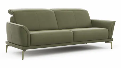 Sofa Amadena - 2,5-Sitzer inkl. Kopfteil verstellbar, Leder, Olive