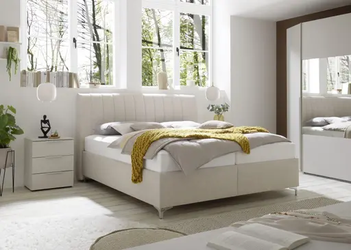 Polsterbett EM Mirano - mit Matratze, Liegefläche ca. 180x200 cm, Stoff, Beige