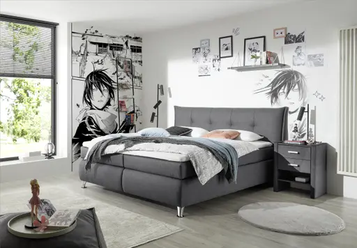 Boxspringbett HAROA- Liegefläche ca. 180x200 cm, Stoff, Grau, Bonell, Inkl. Topper