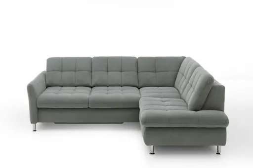 Ecksofa - 2,5-Sitzer mit Ecke rechts, Sitztiefe verstellbar (manuell), Chenilleflachgewebe, Eisengrau