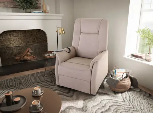 TV-Sessel MANDO - Aufstehhilfe, Relaxfunktion, Stoff, Grau-Beige