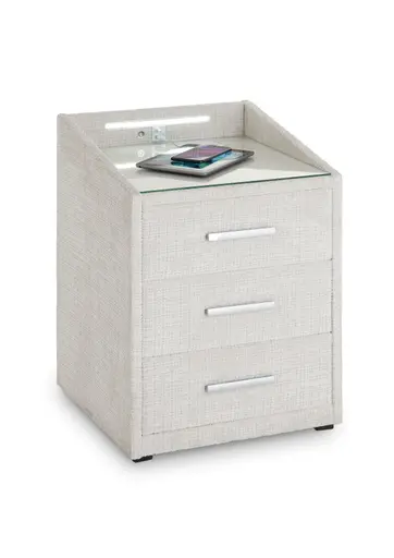 Nachttisch- Beige, mit Glasplatte, inkl. Beleuchtung