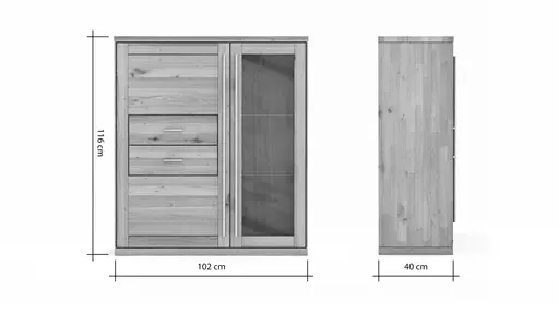 Highboard Faro Plus - BH ca. 102x116 cm, Wildeiche massiv, Bianco