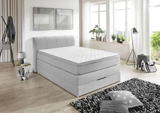 Boxspringbett- Liegefläche ca. 140x200 cm, Stoff, Silber