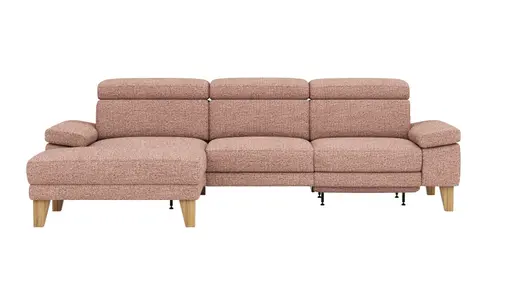 Ecksofa Hudson - Longchair links mit 2,5-Sitzer, inkl. Kopfteil/Armlehne verstellbar und Relaxfunktion (motorisch), Stoff, Kupfer