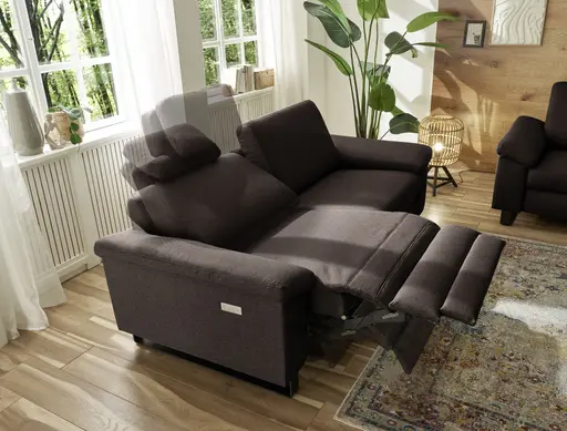 Sofa CALM PLUS 2.0 - 3-Sitzer, Relaxfunktion teilmotorisch, Stoff, Dunkelbraun
