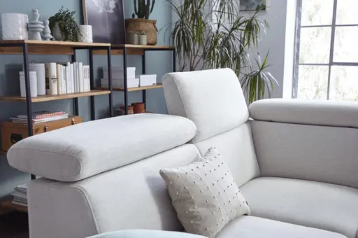 Ecksofa Felipa - Ecke links mit 2,5-Sitzer inkl. Kopfteil verstellbar, Stoff, Natur