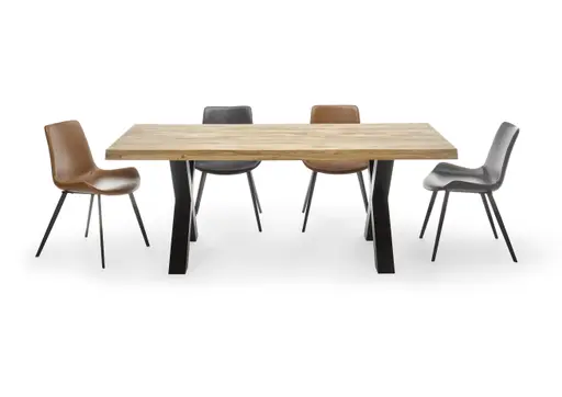 Esstisch - LB ca. 220x100 cm, Wildeiche massiv geölt, Baumkante, Schwarz