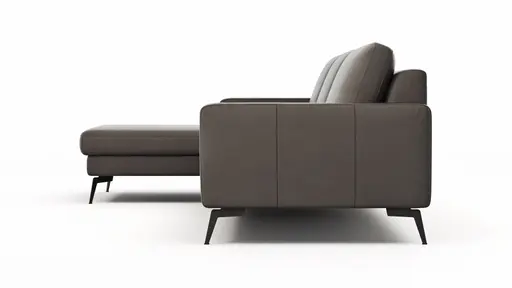 Ecksofa Enna - Longchair Links mit 3-Sitzer, Armlehne A, Leder, Schwarz