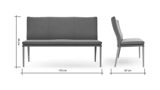 Polsterbank Tuma - Breite ca. 155 cm, Leder, Graubraun
