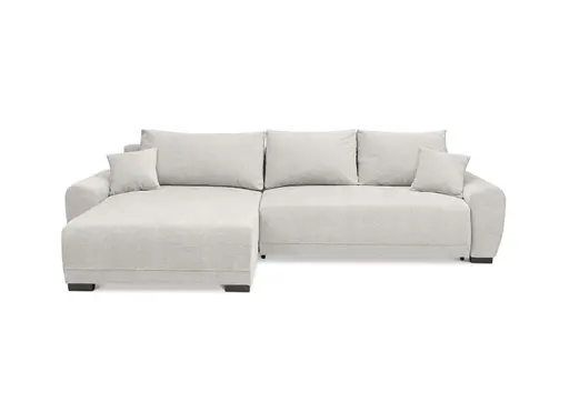 Ecksofa - Longchair links mit 2-Sitzer, Schlaffunktion mit Bettkasten, Stoff, Creme