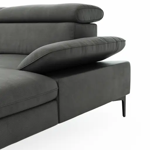 Ecksofa Felipa - 2,5-Sitzer mit Longchair rechts inkl. Armlehne verstellbar und Rückenlehne/Sitztiefe verstellbar (motorisch), Leder, Grau