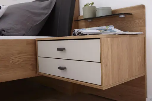 Nachttisch Lenoso - Eiche Nachbildung, Glas Champagner